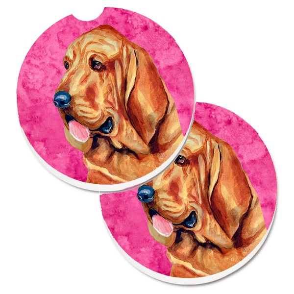 Carolines Treasures Pink Bloodhound Set of 2 Cup Holder Car Coaster LH9376PKCARC - main